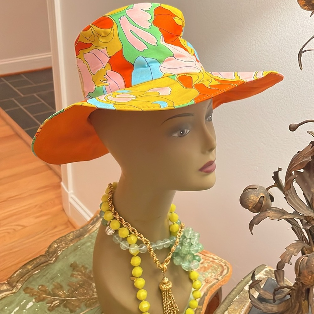 SUNHAT. Vintage mod patterned cotton hat. Made in Japan - Picture 4 of 12